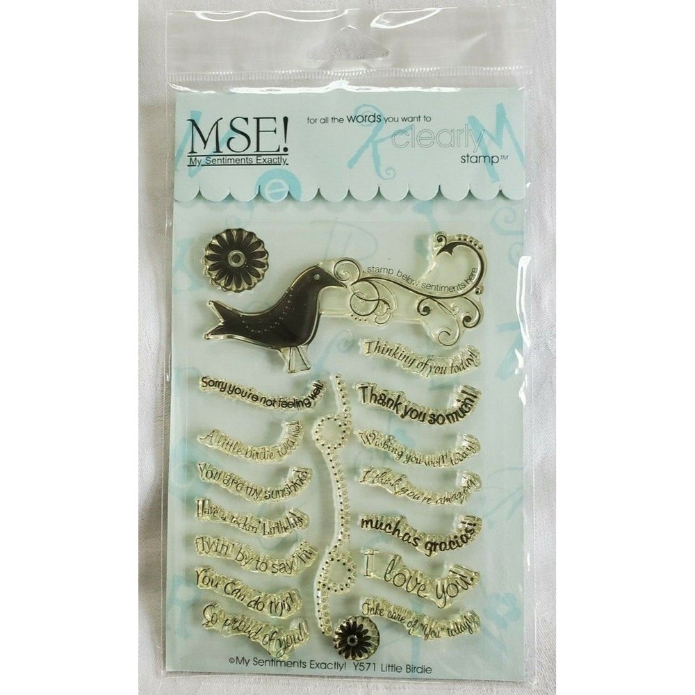 MSE Clear Stamps Little Birdie Y571 Flower Thinking Of You Thank You I Love You